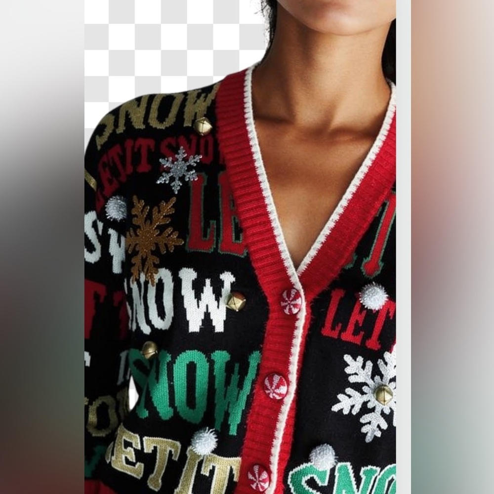 NWT- Medium Festive Holiday Sweater - Red, Green, Black, Actual Bells beautiful